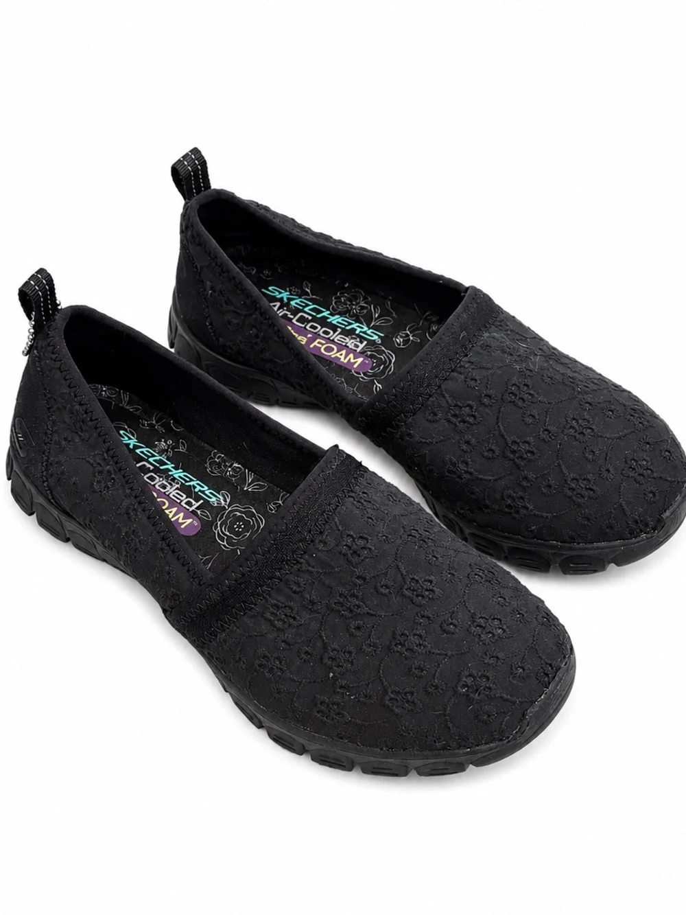 Skechers Lace Loafers 6.5M Black Memory Foam Slip On Shoes NWOT